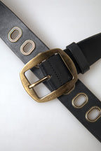 Dolce & Gabbana Black Leather Gold Metal Buckle Men Belt - Maison Luxe