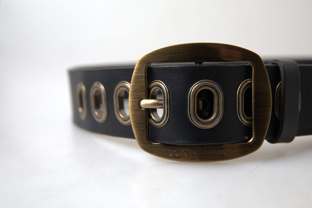 Dolce & Gabbana Black Leather Gold Metal Buckle Men Belt - Maison Luxe