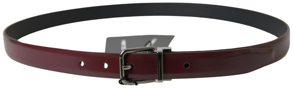 Dolce & Gabbana Bordeaux Leather Silver Metal Buckle Belt - Maison Luxe