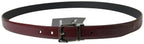 Dolce & Gabbana Bordeaux Leather Silver Metal Buckle Belt - Maison Luxe