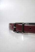 Dolce & Gabbana Bordeaux Leather Silver Metal Buckle Belt - Maison Luxe