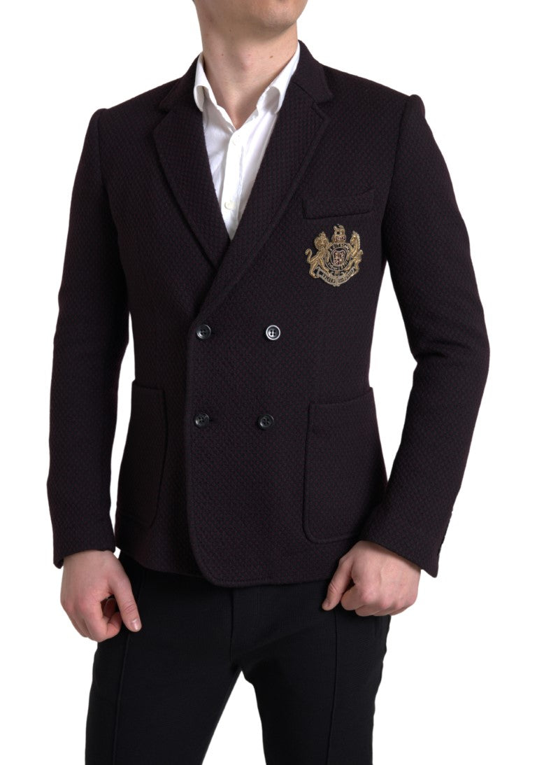 Dolce & Gabbana Purple Logo Embroidery Double Breasted Blazer