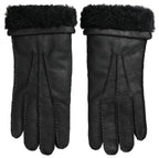 Dolce & Gabbana Black Leather Fur Short Hands Mitten Men Gloves - Maison Luxe