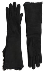 Dolce & Gabbana Black Leather Fur Elbow Length Gloves - Maison Luxe