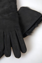 Dolce & Gabbana Black Leather Fur Elbow Length Gloves - Maison Luxe