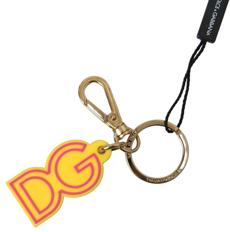 Dolce & Gabbana Yellow Rubber DG Logo Gold Brass Metal Keyring Keychain - Maison Luxe