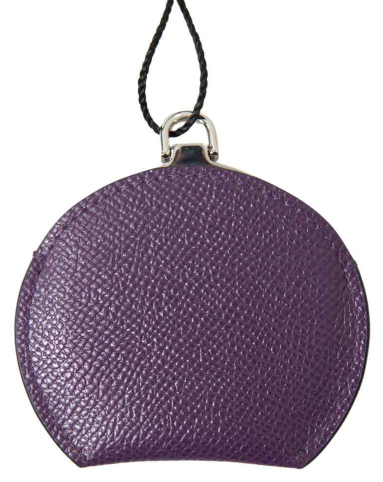 Dolce & Gabbana Purple Calfskin Leather Round Hand Mirror Holder - Maison Luxe