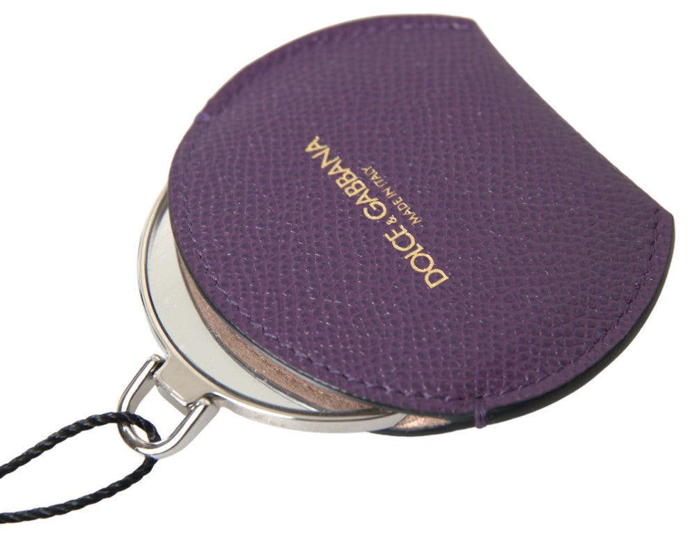Dolce & Gabbana Purple Calfskin Leather Round Hand Mirror Holder - Maison Luxe