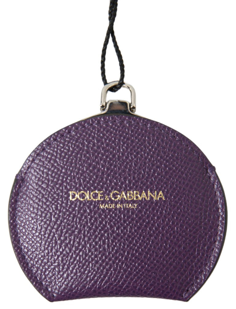 Dolce & Gabbana Purple Calfskin Leather Round Hand Mirror Holder - Maison Luxe