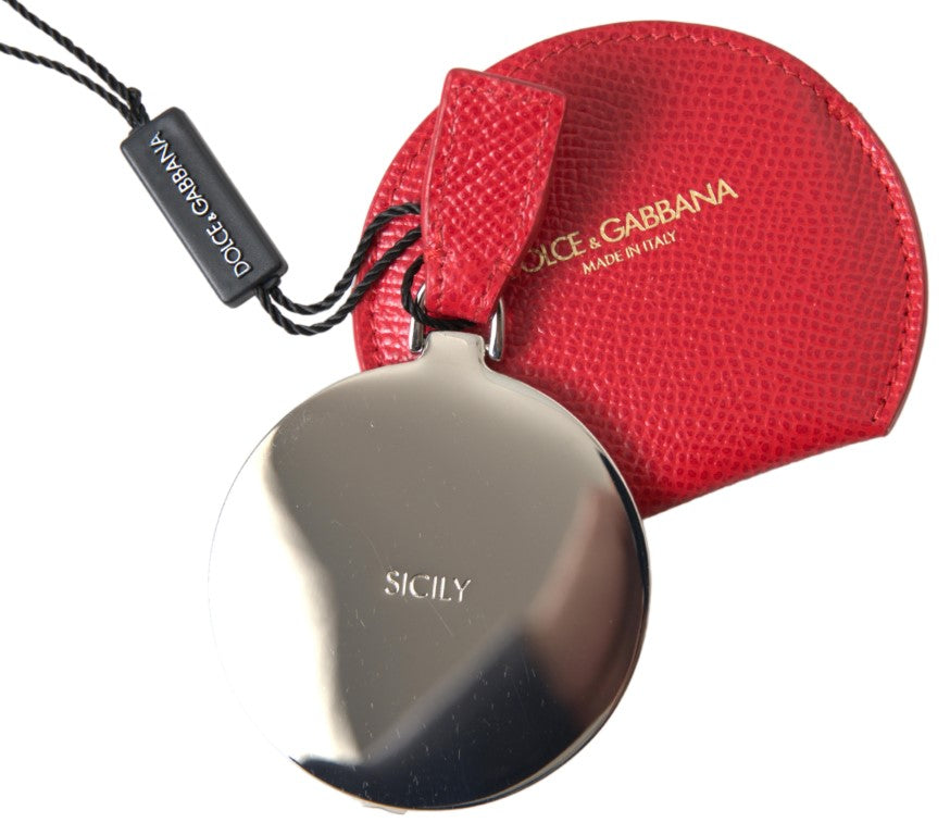 Dolce & Gabbana Red Calfskin Leather Hand Mirror Holder - Maison Luxe
