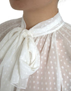 Dolce & Gabbana White Silk Sheer Tied Neck Polka Dots Blouse