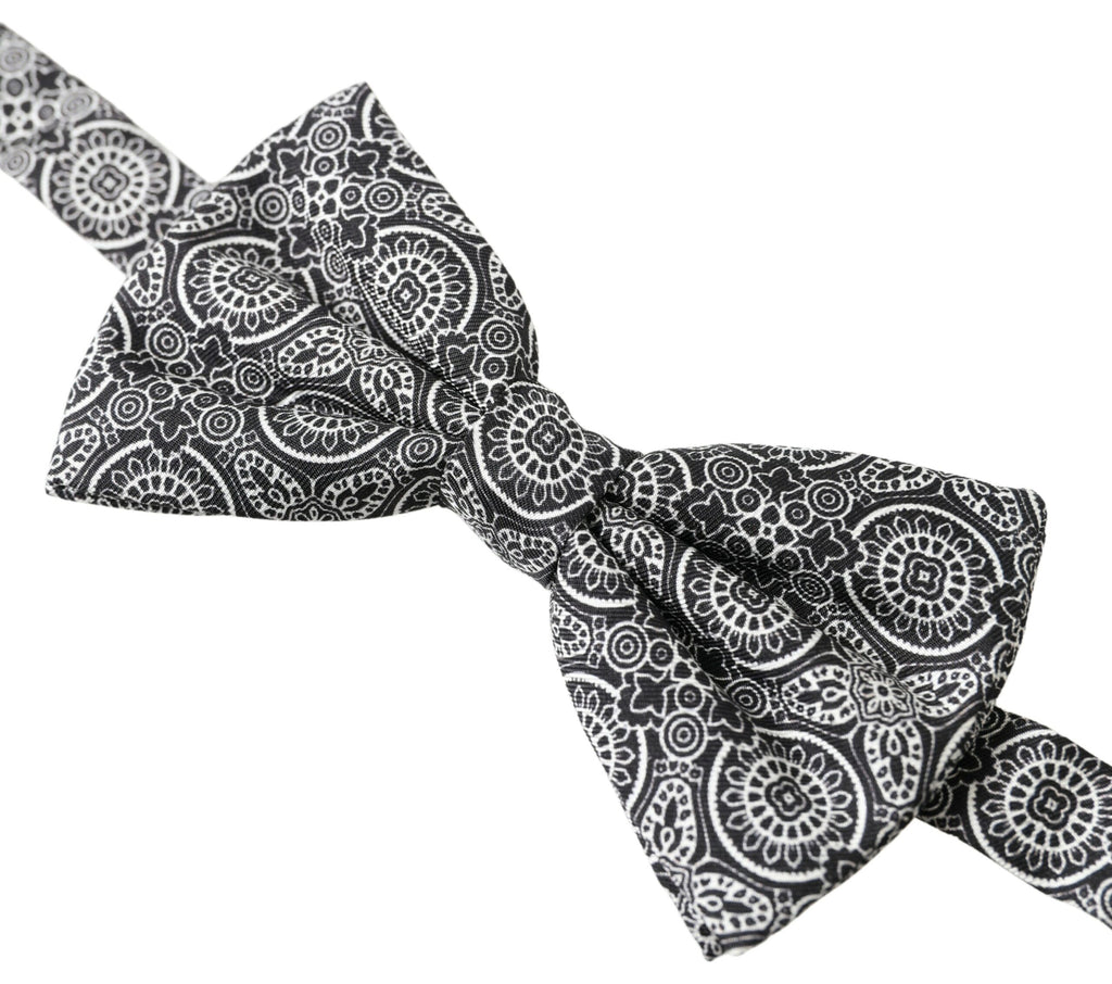 Dolce & Gabbana Black White Pattern Adjustable Neck Papillon Bow Tie - Maison Luxe