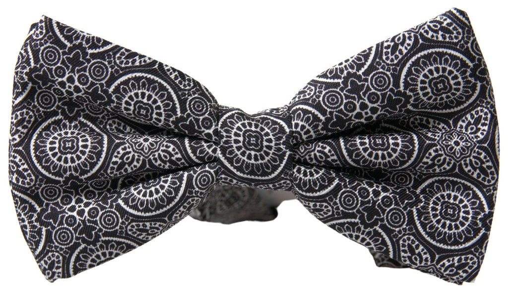 Dolce & Gabbana Black White Pattern Adjustable Neck Papillon Bow Tie - Maison Luxe