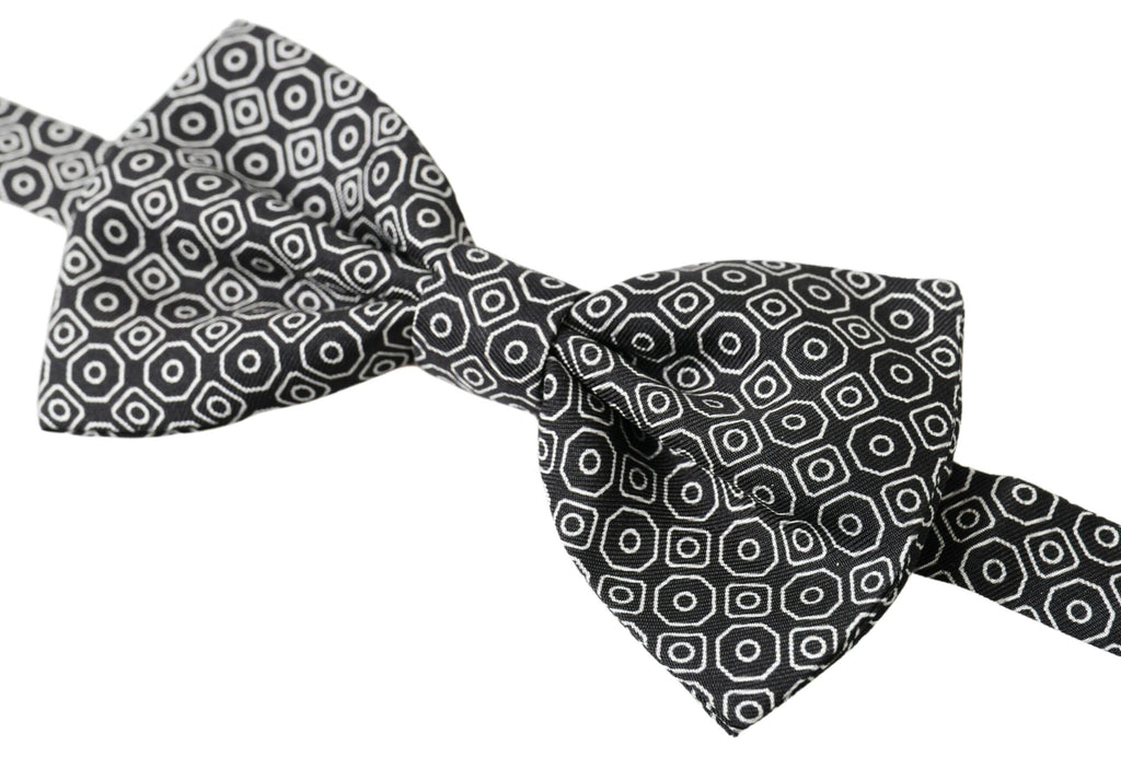 Dolce & Gabbana Black White Pattern Adjustable Neck Papillon Bow Tie - Maison Luxe