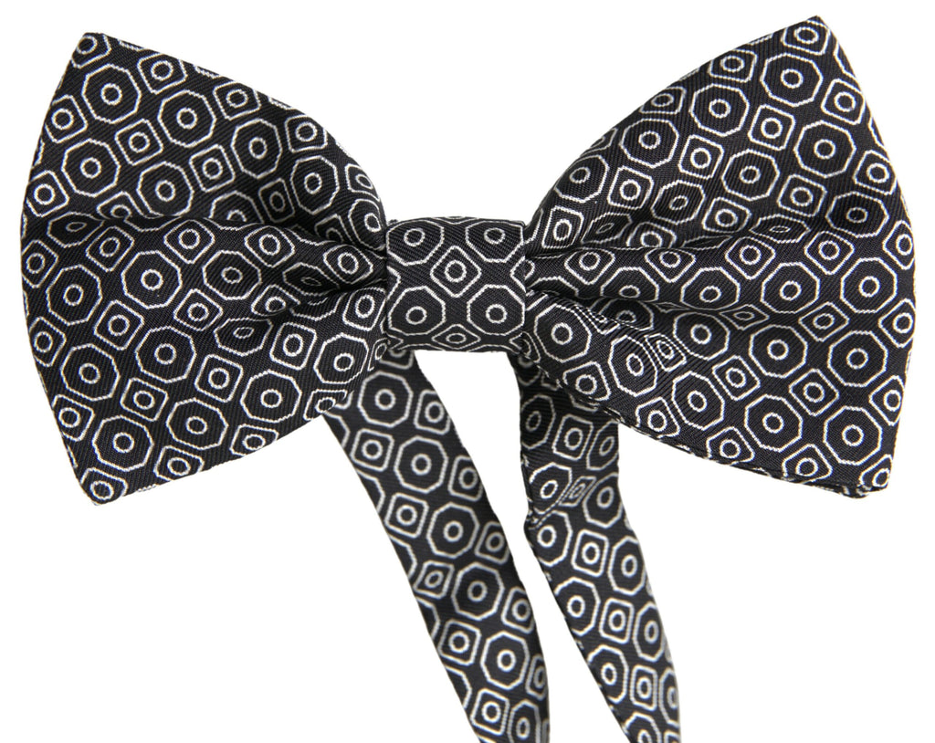Dolce & Gabbana Black White Pattern Adjustable Neck Papillon Bow Tie - Maison Luxe