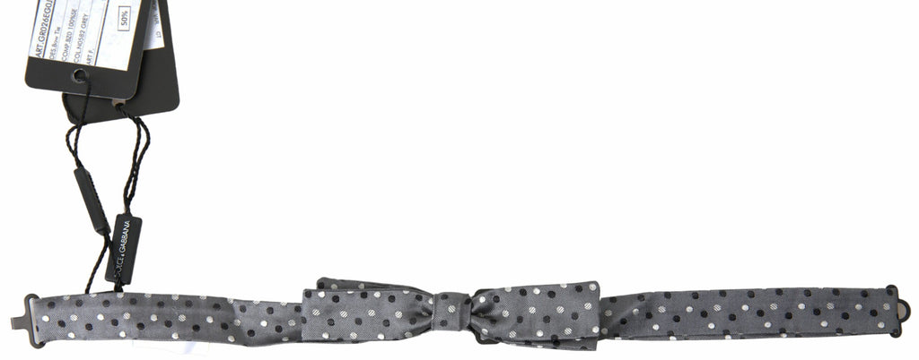 Dolce & Gabbana Gray Polka Dot Silk Adjustable Men Neck Papillon Bow Tie - Maison Luxe