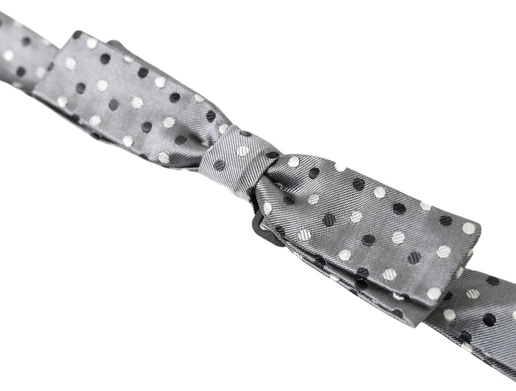 Dolce & Gabbana Gray Polka Dot Silk Adjustable Men Neck Papillon Bow Tie - Maison Luxe