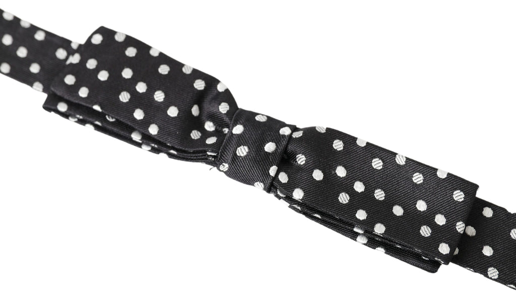 Dolce & Gabbana Black Polka Dot Silk Adjustable Men Neck Papillon Bow Tie - Maison Luxe