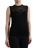 Dolce & Gabbana Black Cashmere Lace Trim Sleeveless Tank Top