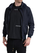 Dolce & Gabbana Blue Hooded Logo Polyester Full Zip Sweater