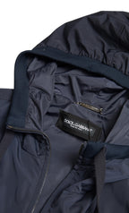 Dolce & Gabbana Blue Hooded Logo Polyester Full Zip Sweater