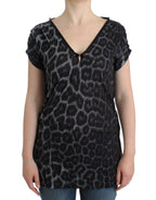 Cavalli Gray leopard v-neck top