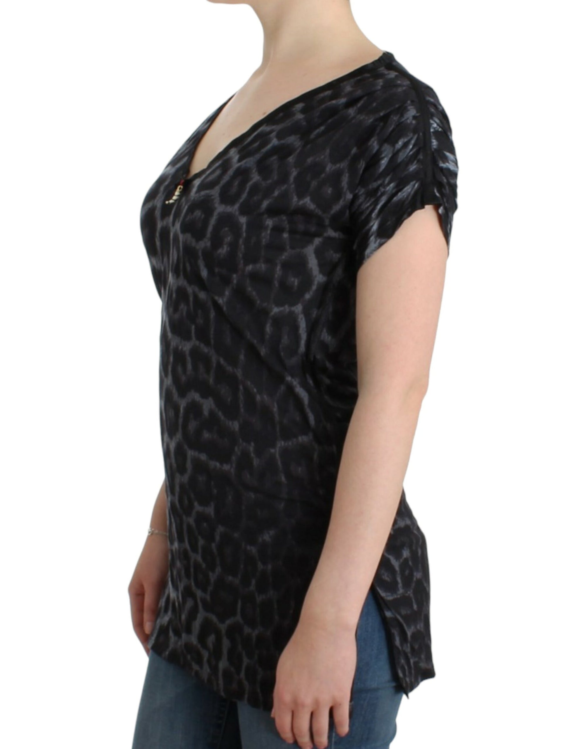 Cavalli Gray leopard v-neck top