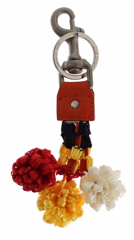 Dolce & Gabbana Red White Raffia Leather Clasp Finder Keyring Keychain - Maison Luxe