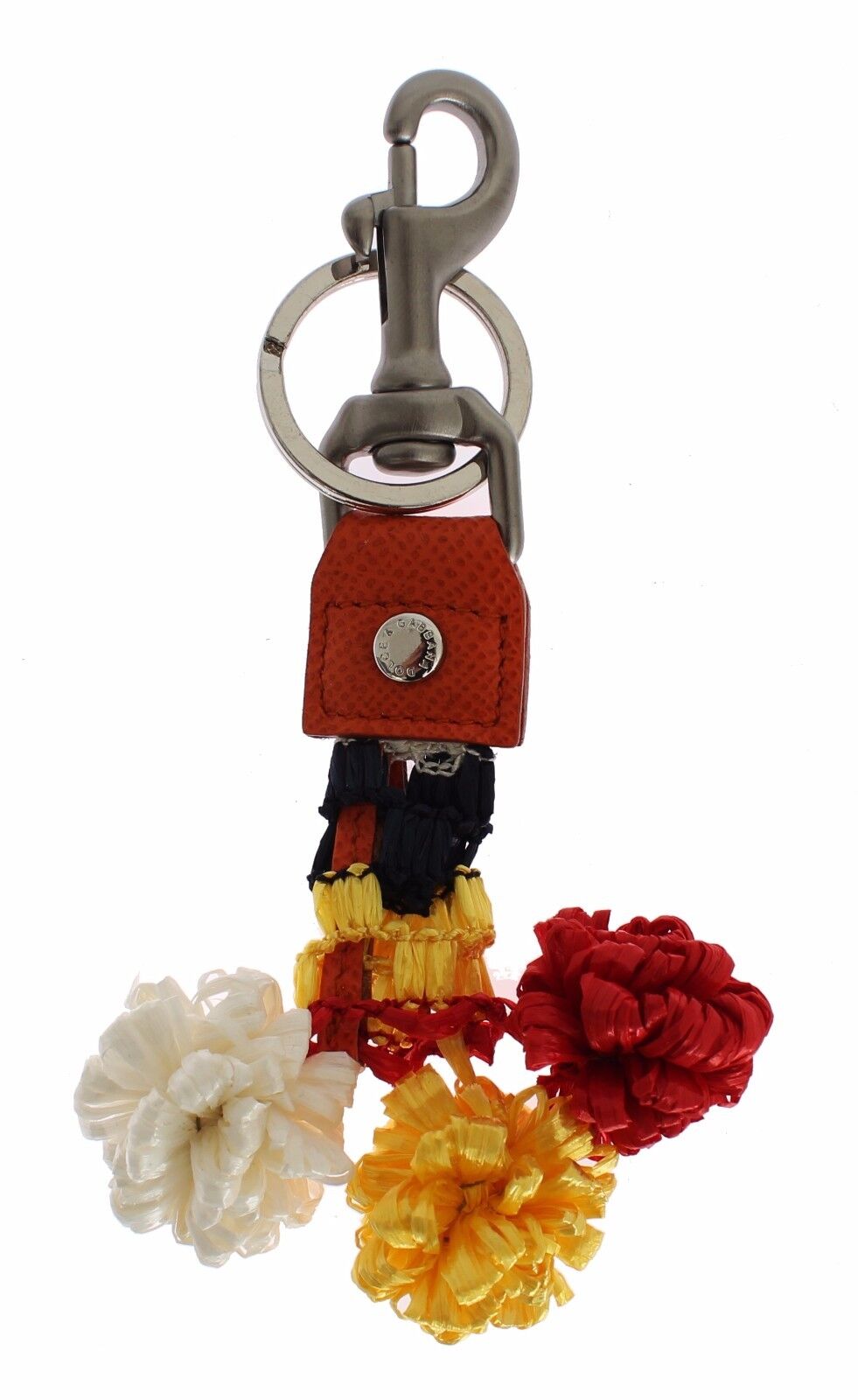 Dolce & Gabbana Red White Raffia Leather Clasp Finder Keyring Keychain - Maison Luxe