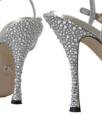 Dolce & Gabbana Silver Crystal Ankle Strap Sandals Shoes