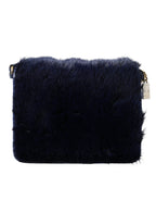 Dolce & Gabbana Dark Blue Fur Ayers Lily Twist Crossbody Shoulder Bag