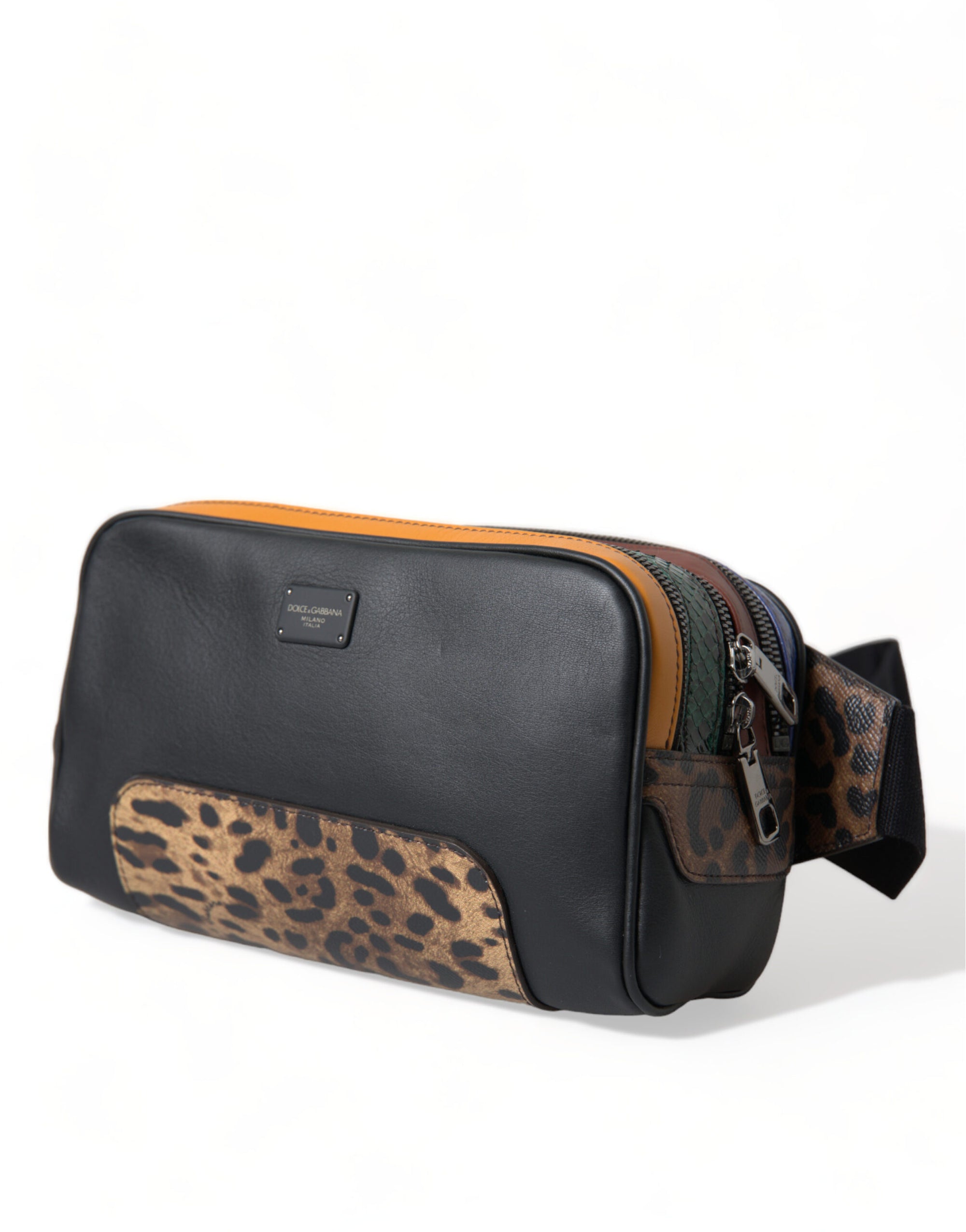 Dolce & Gabbana Black Exotic Leather Logo Belt Waist Fanny Pack Bag