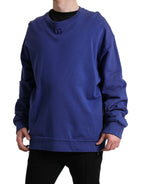 Dolce & Gabbana Royal Blue Cotton Crewneck Pullover Sweater