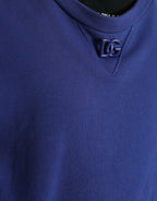Dolce & Gabbana Royal Blue Cotton Crewneck Pullover Sweater