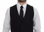 Dolce & Gabbana Black Striped Wool Logo Vest Gilet Weste