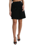 Dolce & Gabbana Black Wool Button High Waist Aline Mini Skirt