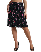 Dolce & Gabbana Black Rose High Waist A-line Knee Length Skirt