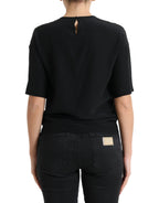 Dolce & Gabbana Black Silk Round Neck Short Sleeve Blouse Top