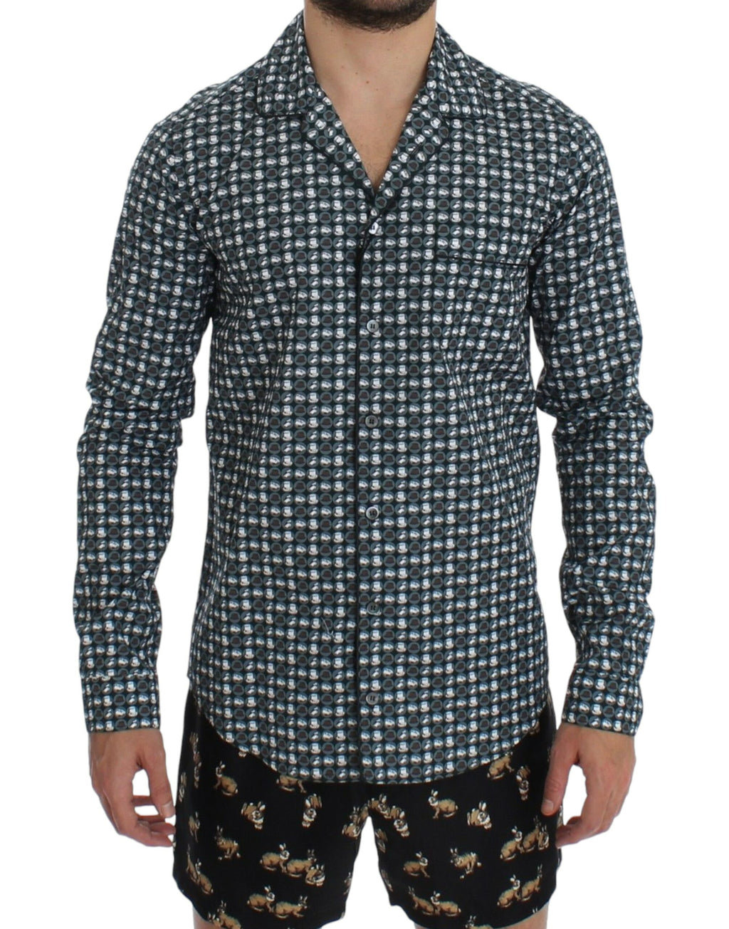 Dolce & Gabbana Green Hat Print Cotton Pajama Shirt Sleepwear
