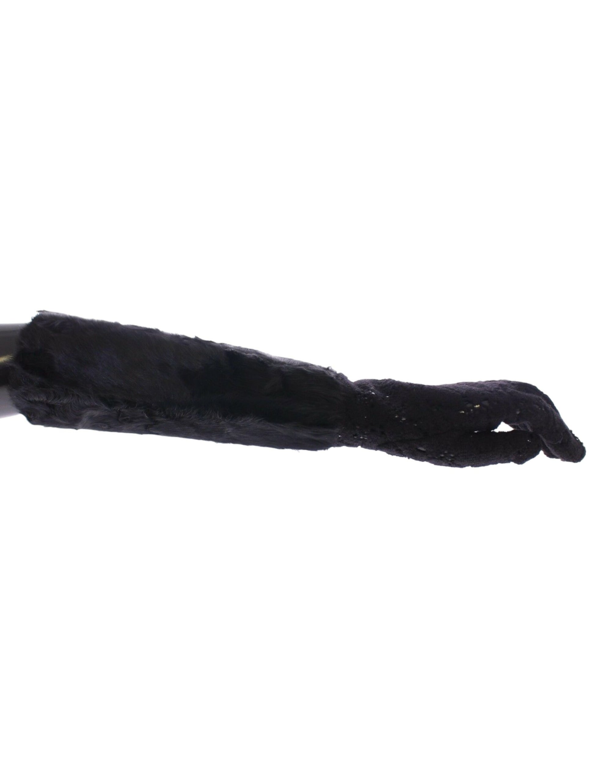 Dolce & Gabbana Black Lace Wool Lambskin Fur Elbow Gloves - Maison Luxe