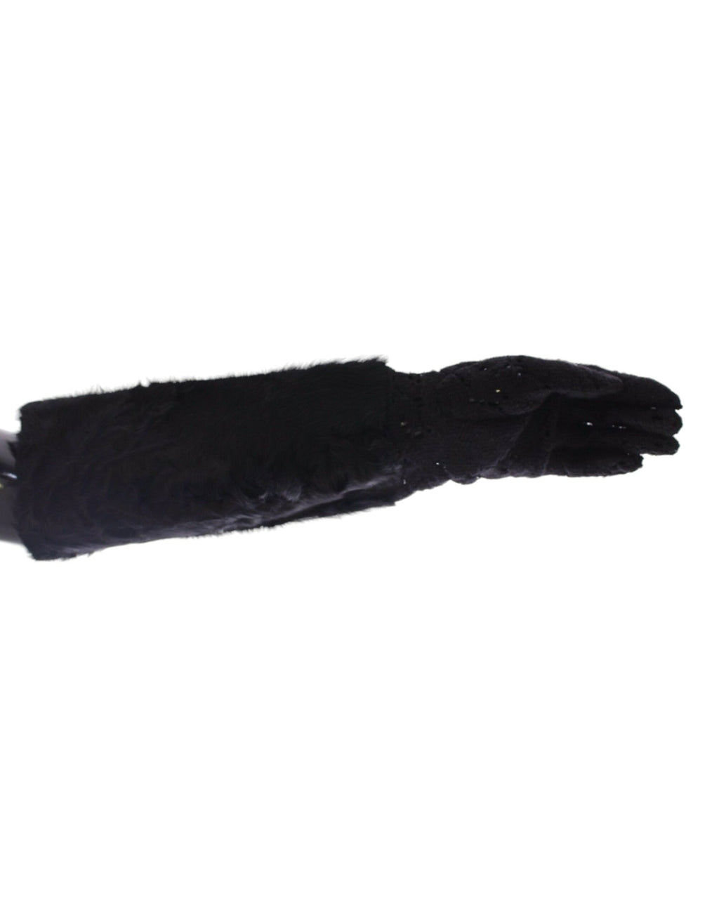 Dolce & Gabbana Black Lace Wool Lambskin Fur Elbow Gloves - Maison Luxe