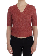 Dolce & Gabbana Red Wool Tweed Short Sleeve Sweater Pullover