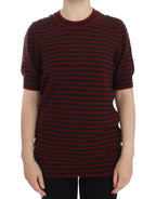 Dolce & Gabbana Red Gray Cashmere Short Sleeve Sweater