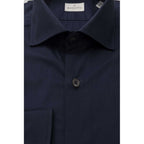 Bagutta Blue Cotton Men Shirt Slim Fit With French Collar