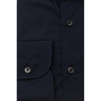 Bagutta Blue Cotton Men Shirt Slim Fit With French Collar