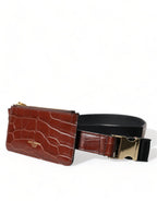 Dolce & Gabbana Brown Alligator Leather Airpods Case Coin Purse Wallet