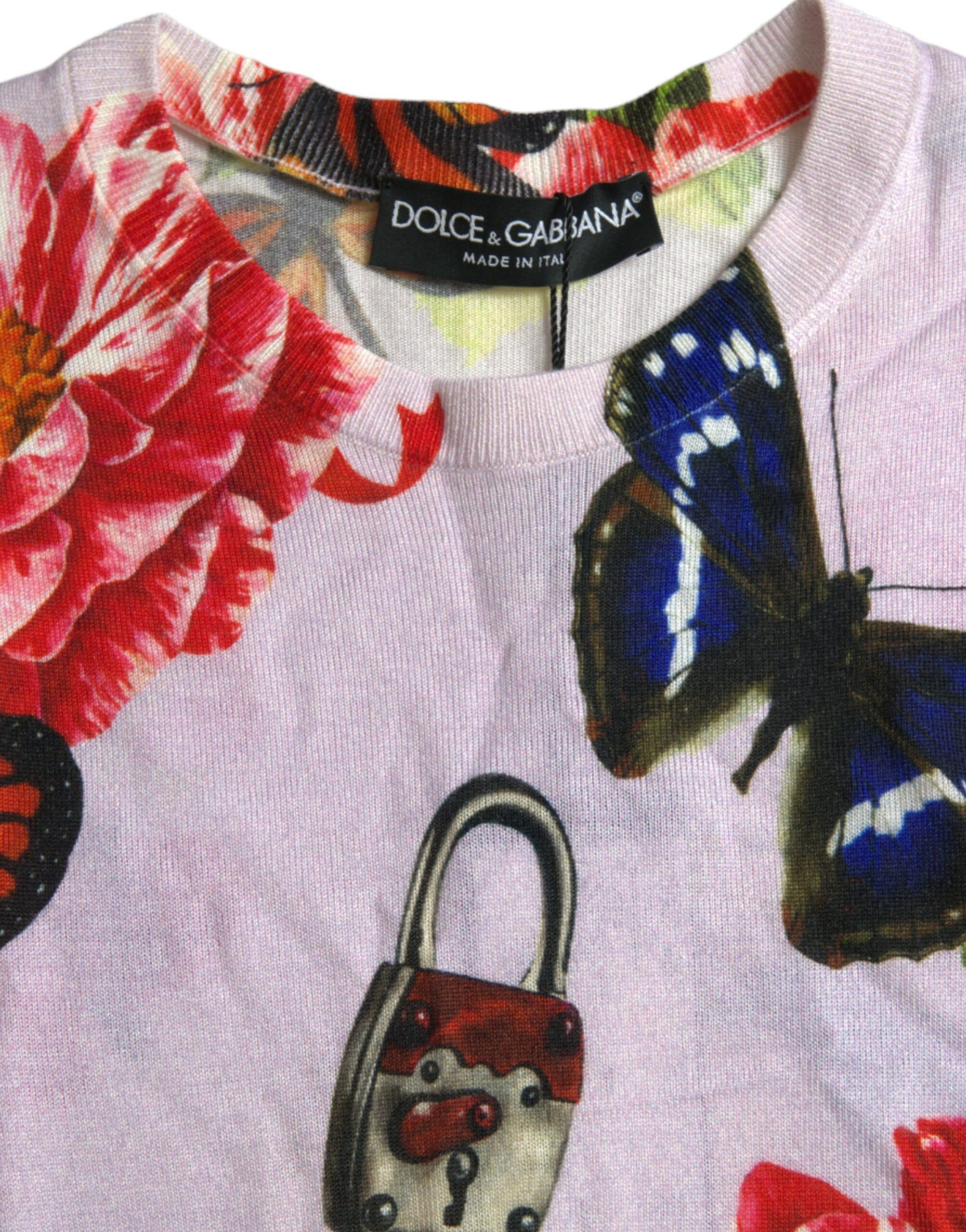 Dolce & Gabbana Multicolor Floral Padlock Butterfly Tank Top