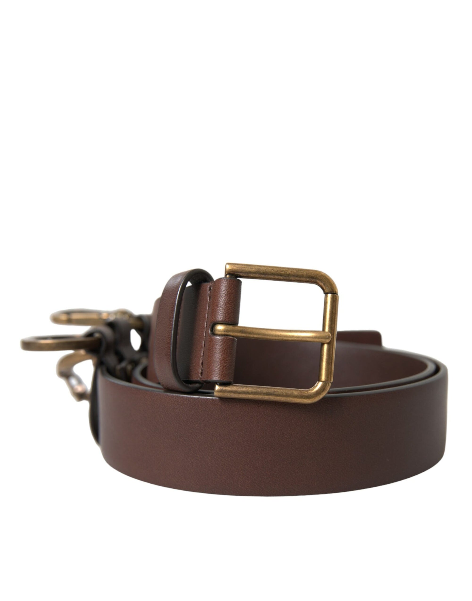 Dolce & Gabbana Brown Calf Leather Gold Metal Buckle Belt - Maison Luxe