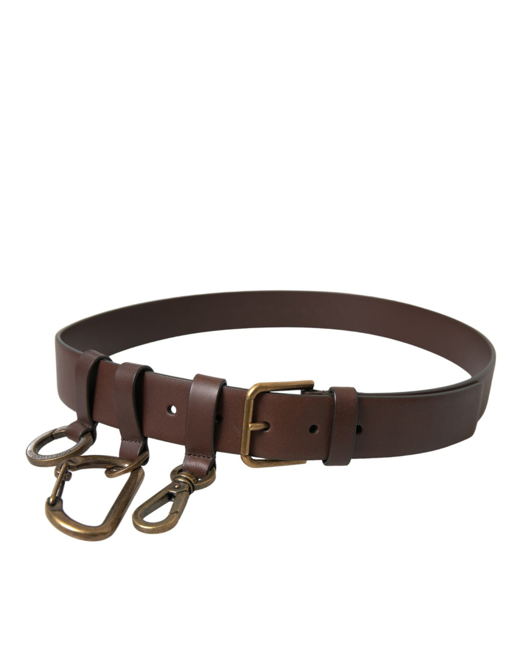 Dolce & Gabbana Brown Calf Leather Gold Metal Buckle Belt - Maison Luxe