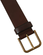 Dolce & Gabbana Brown Calf Leather Gold Metal Buckle Belt - Maison Luxe